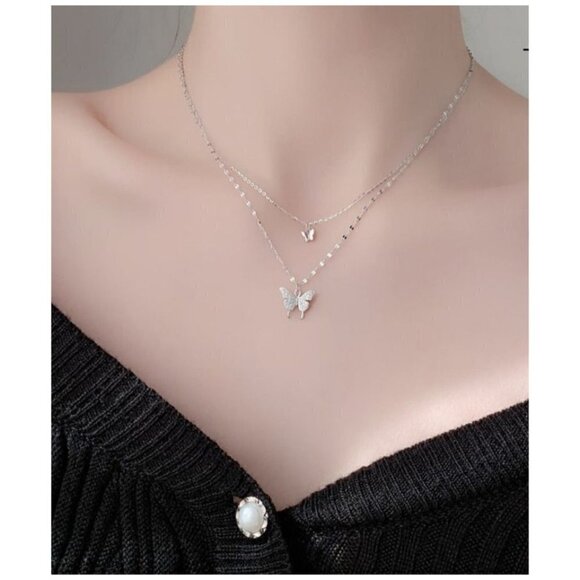 NEW Boho Festival Double Layer Butterfly Necklace - Picture 1 of 7